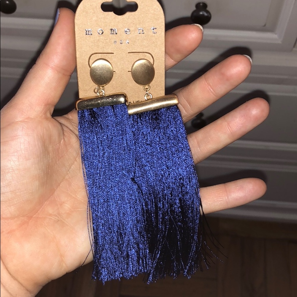 Gold and navy post statement earrings